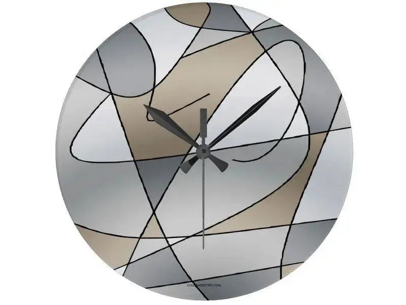 Wall Clocks-ABSTRACT CURVES #2 Round Wall Clocks-Grays & Beiges-from COLORADDICTED.COM-