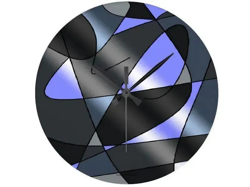 Wall Clocks-ABSTRACT CURVES #2 Round Wall Clocks-Grays & Light Blues-from COLORADDICTED.COM-