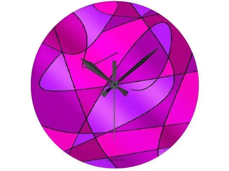 Wall Clocks-ABSTRACT CURVES #2 Round Wall Clocks-Purples, Violets, Fuchsias & Magentas-from COLORADDICTED.COM-