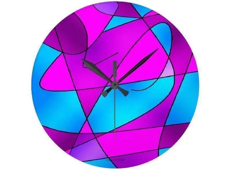Wall Clocks-ABSTRACT CURVES #2 Round Wall Clocks-Purples, Violets, Fuchsias & Turquoises-from COLORADDICTED.COM-