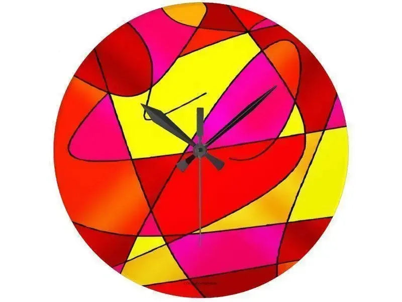 Wall Clocks-ABSTRACT CURVES #2 Round Wall Clocks-Reds, Oranges, Yellows & Fuchsias-from COLORADDICTED.COM-