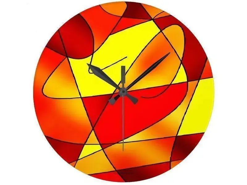 Wall Clocks-ABSTRACT CURVES #2 Round Wall Clocks-Reds, Oranges & Yellows-from COLORADDICTED.COM-
