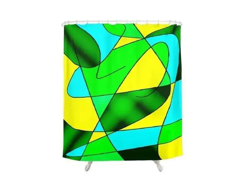 Shower Curtains-ABSTRACT CURVES #2 Shower Curtains-Greens, Light Blues & Yellows-from COLORADDICTED.COM-