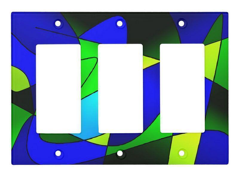 Light Switch Covers-ABSTRACT CURVES #2 Single, Double &amp; Triple-Rocker Light Switch Covers-Blues &amp; Greens-from COLORADDICTED.COM-