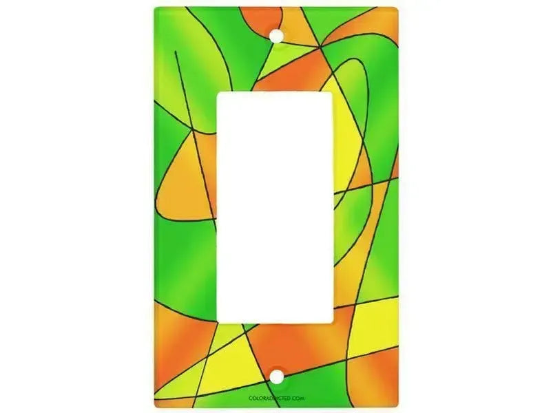Rocker Light Switch Covers-ABSTRACT CURVES #2 Single, Double & Triple-Rocker Light Switch Covers-Greens & Oranges & Yellows-from COLORADDICTED.COM-