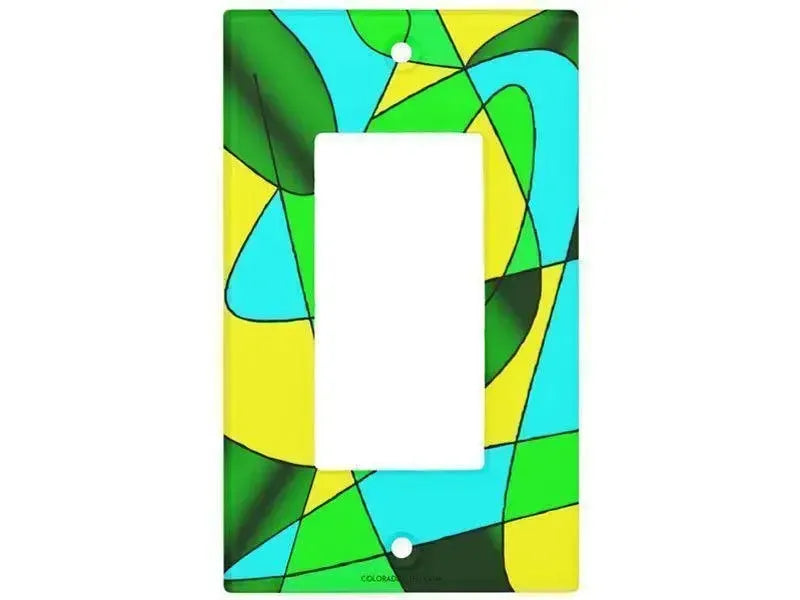 Rocker Light Switch Covers-ABSTRACT CURVES #2 Single, Double & Triple-Rocker Light Switch Covers-Greens & Yellows & Light Blues-from COLORADDICTED.COM-