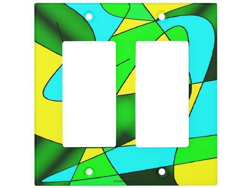 Light Switch Covers-ABSTRACT CURVES #2 Single, Double &amp; Triple-Rocker Light Switch Covers-Greens &amp; Yellows &amp; Light Blues-from COLORADDICTED.COM-
