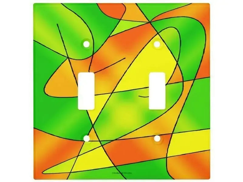 Toggle Light Switch Covers-ABSTRACT CURVES #2 Single, Double & Triple-Toggle Light Switch Covers-Greens & Oranges & Yellows-from COLORADDICTED.COM-
