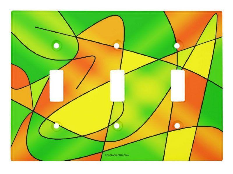 Light Switch Covers-ABSTRACT CURVES #2 Single, Double &amp; Triple-Toggle Light Switch Covers-Greens &amp; Oranges &amp; Yellows-from COLORADDICTED.COM-