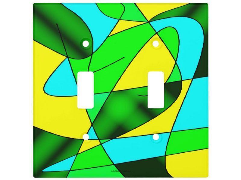 Toggle Light Switch Covers-ABSTRACT CURVES #2 Single, Double &amp; Triple-Toggle Light Switch Covers-Greens &amp; Yellows &amp; Light Blues-from COLORADDICTED.COM-