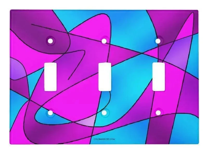 Toggle Light Switch Covers-ABSTRACT CURVES #2 Single, Double & Triple-Toggle Light Switch Covers-Purples & Violets & Fuchsias & Turquoises-from COLORADDICTED.COM-