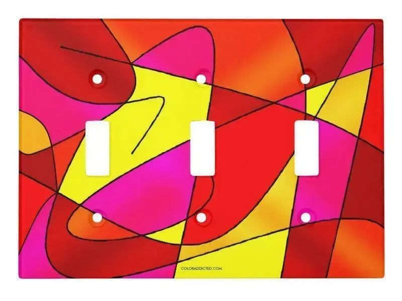 Toggle Light Switch Covers-ABSTRACT CURVES #2 Single, Double & Triple-Toggle Light Switch Covers-Reds & Oranges & Yellows & Fuchsias-from COLORADDICTED.COM-