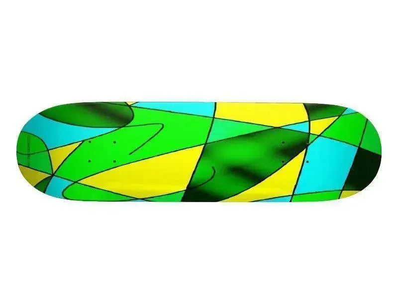 Skateboard Decks-ABSTRACT CURVES #2 Skateboard Decks-Greens & Yellows & Light Blues-from COLORADDICTED.COM-