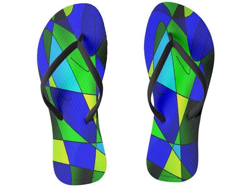 Flip Flops-ABSTRACT CURVES #2 Slim-Strap Flip Flops-Blues &amp; Greens-from COLORADDICTED.COM-