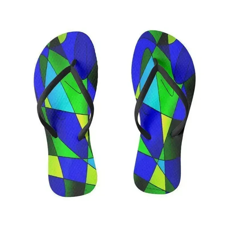 Flip Flops-ABSTRACT CURVES #2 Slim-Strap Flip Flops-Blues & Greens-from COLORADDICTED.COM-