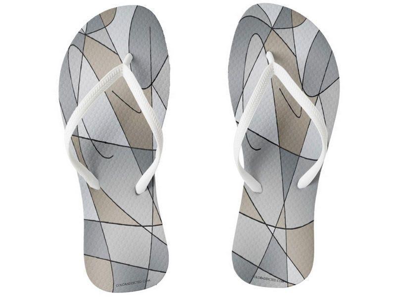 Flip Flops-ABSTRACT CURVES #2 Slim-Strap Flip Flops-Grays &amp; Beiges-from COLORADDICTED.COM-