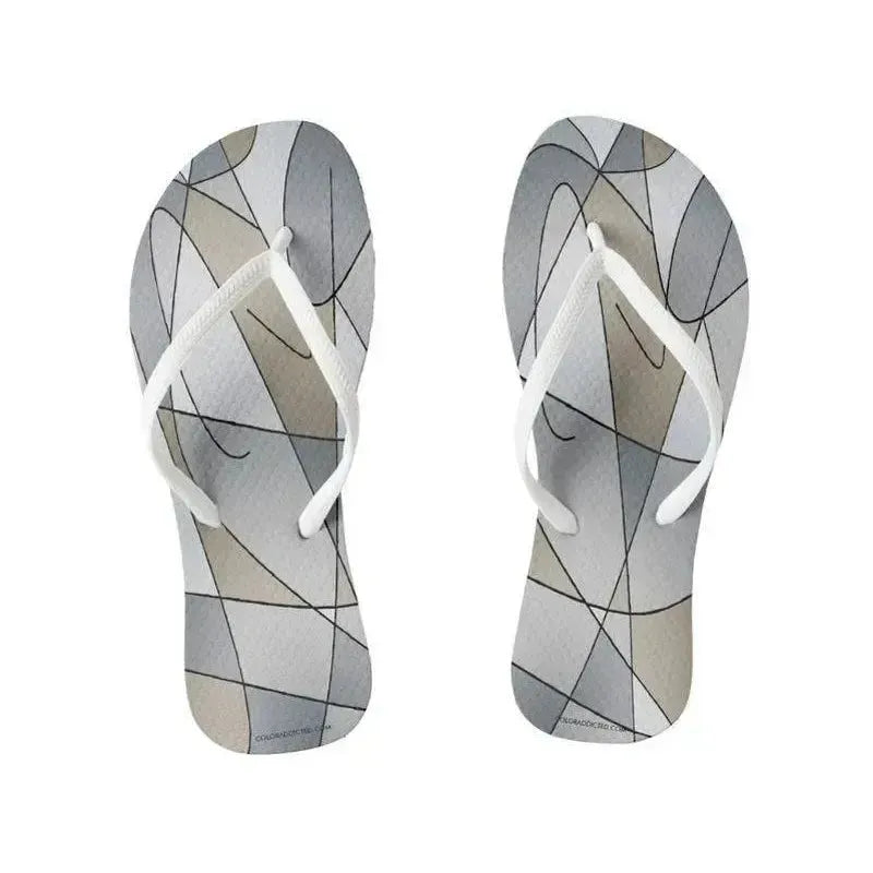 Flip Flops-ABSTRACT CURVES #2 Slim-Strap Flip Flops-Grays & Beiges-from COLORADDICTED.COM-