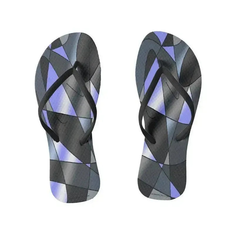 Flip Flops-ABSTRACT CURVES #2 Slim-Strap Flip Flops-Grays & Light Blues-from COLORADDICTED.COM-