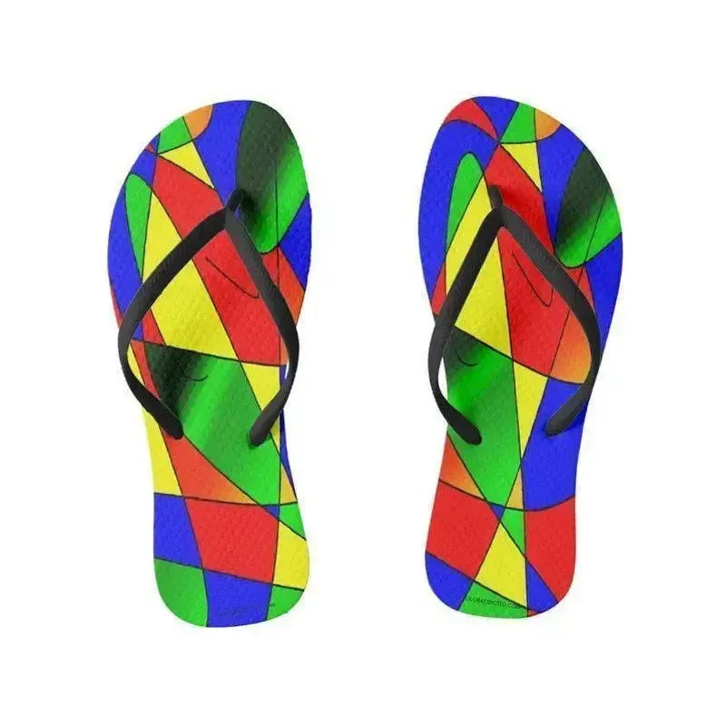 Flip Flops-ABSTRACT CURVES #2 Slim-Strap Flip Flops-Multicolor Bright-from COLORADDICTED.COM-