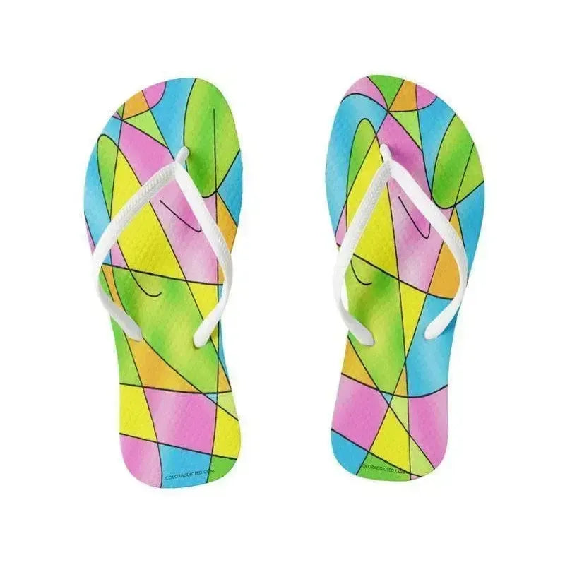 Flip Flops-ABSTRACT CURVES #2 Slim-Strap Flip Flops-Multicolor Light-from COLORADDICTED.COM-