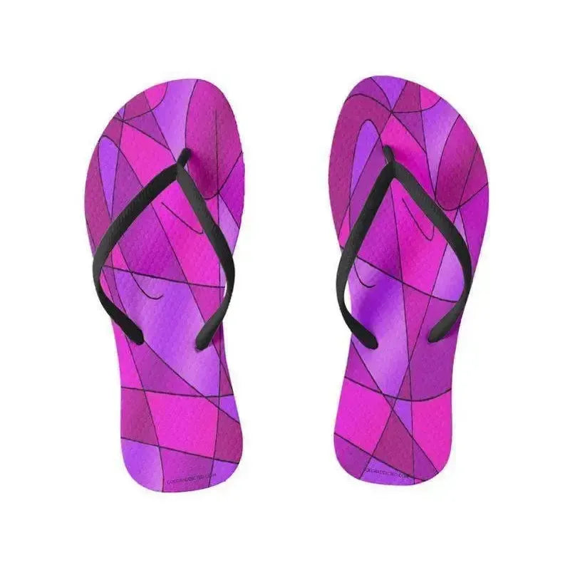 Flip Flops-ABSTRACT CURVES #2 Slim-Strap Flip Flops-Purples & Violets & Fuchsias & Magentas-from COLORADDICTED.COM-