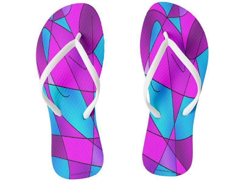 Flip Flops-ABSTRACT CURVES #2 Slim-Strap Flip Flops-Purples &amp; Violets &amp; Fuchsias &amp; Turquoises-from COLORADDICTED.COM-