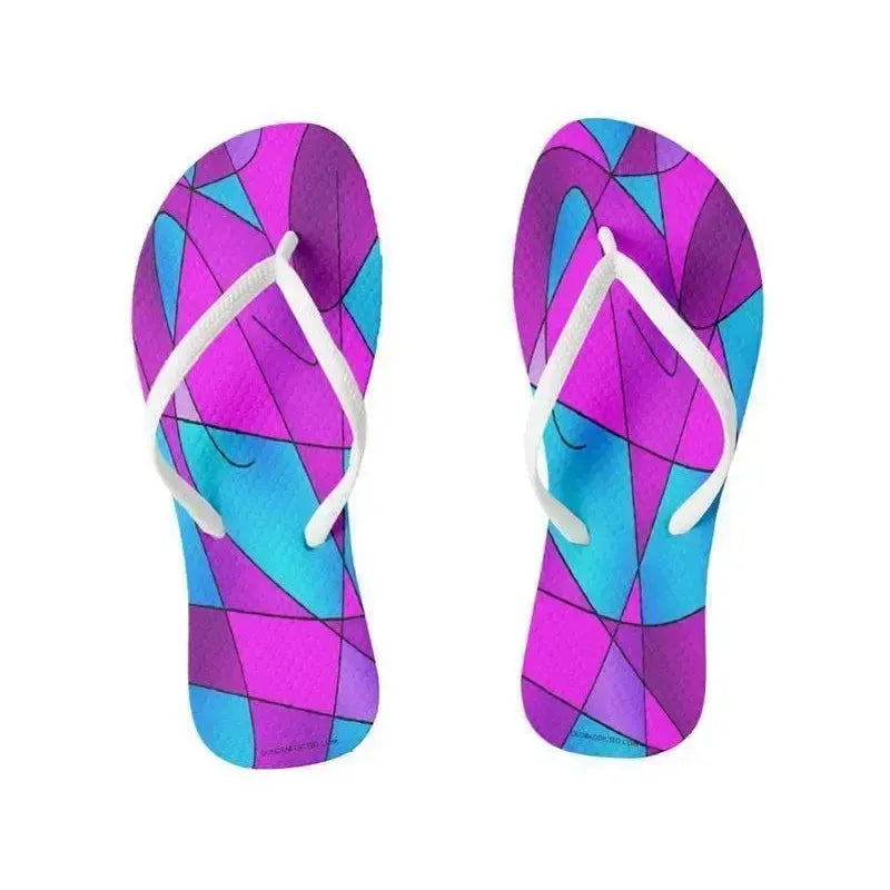 Flip Flops-ABSTRACT CURVES #2 Slim-Strap Flip Flops-Purples & Violets & Fuchsias & Turquoises-from COLORADDICTED.COM-