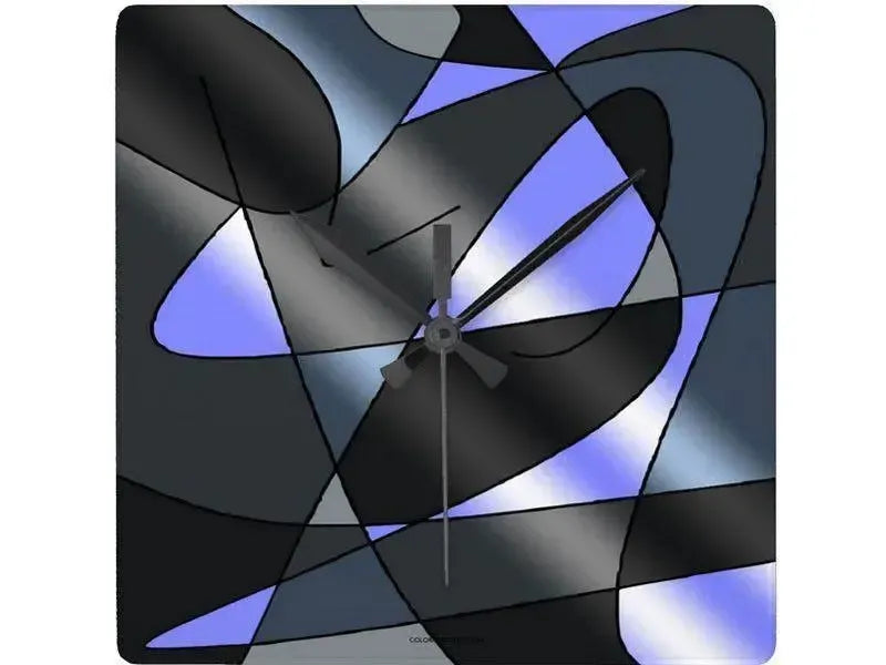 Wall Clocks-ABSTRACT CURVES #2 Square Wall Clocks-Grays & Light Blues-from COLORADDICTED.COM-