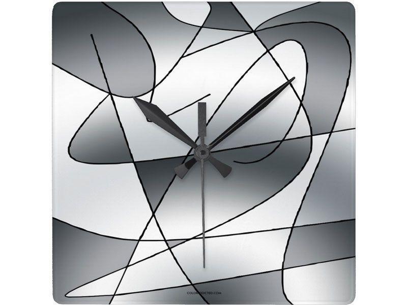 Wall Clocks-ABSTRACT CURVES #2 Square Wall Clocks-Grays-from COLORADDICTED.COM-