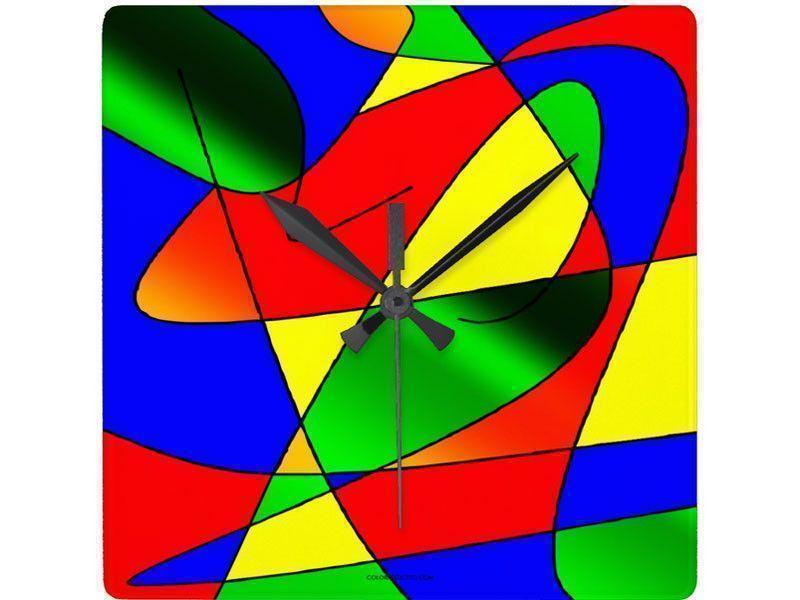 Wall Clocks-ABSTRACT CURVES #2 Square Wall Clocks-Multicolor Bright-from COLORADDICTED.COM-