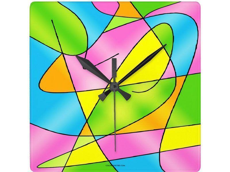 Wall Clocks-ABSTRACT CURVES #2 Square Wall Clocks-Multicolor Light-from COLORADDICTED.COM-