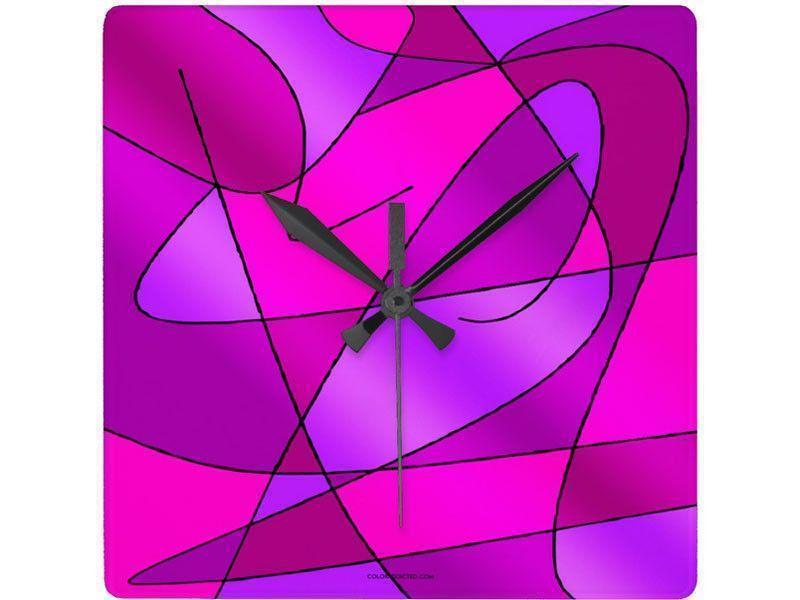 Wall Clocks-ABSTRACT CURVES #2 Square Wall Clocks-Purples, Violets, Fuchsias &amp; Magentas-from COLORADDICTED.COM-