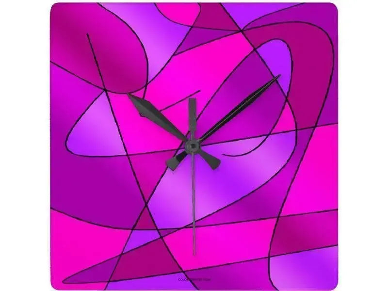 Wall Clocks-ABSTRACT CURVES #2 Square Wall Clocks-Purples, Violets, Fuchsias & Magentas-from COLORADDICTED.COM-