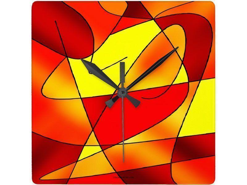 Wall Clocks-ABSTRACT CURVES #2 Square Wall Clocks-Reds, Oranges &amp; Yellows-from COLORADDICTED.COM-