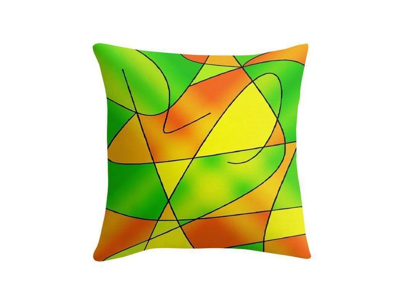 Throw Pillows &amp; Throw Pillow Cases-ABSTRACT CURVES #2 Throw Pillows &amp; Throw Pillow Cases-Greens &amp; Oranges &amp; Yellows-from COLORADDICTED.COM-