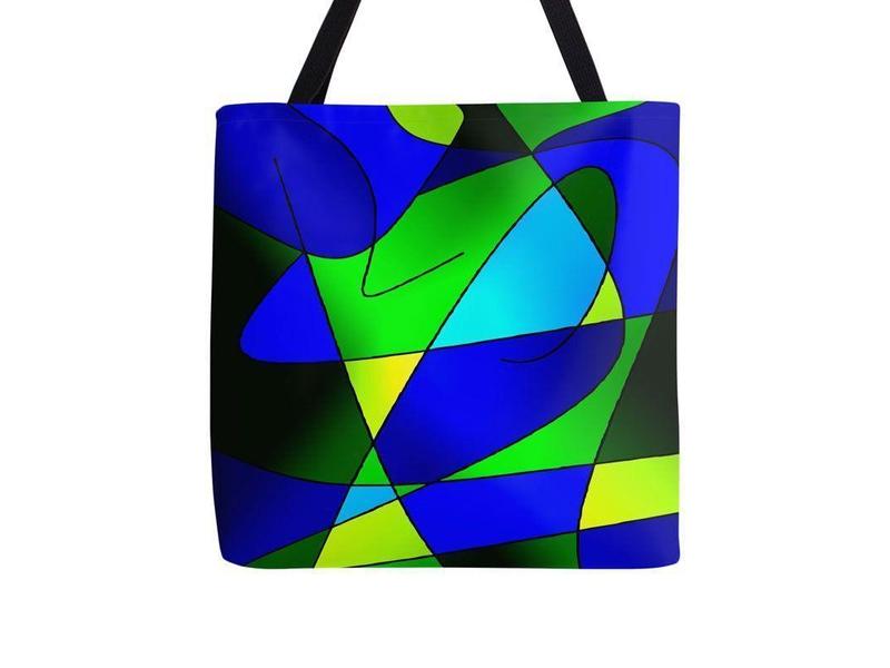 Tote Bags-ABSTRACT CURVES #2 Tote Bags-Blues &amp; Greens-from COLORADDICTED.COM-