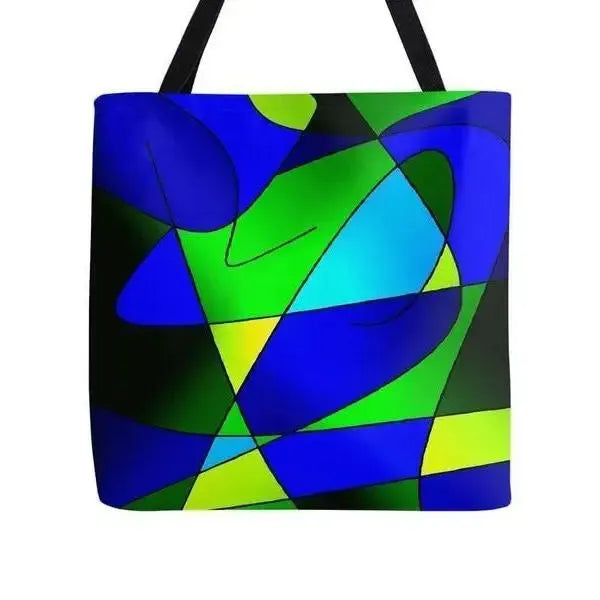Tote Bags-ABSTRACT CURVES #2 Tote Bags-Blues & Greens-from COLORADDICTED.COM-