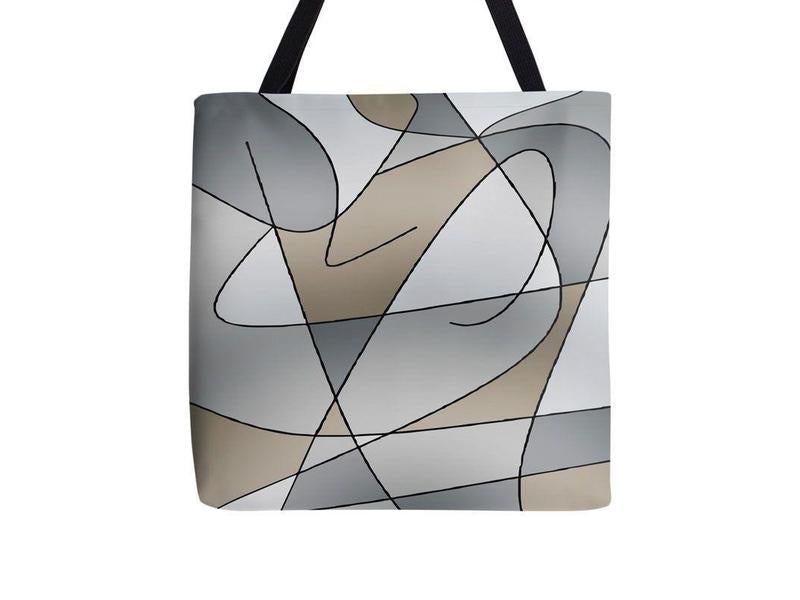Tote Bags-ABSTRACT CURVES #2 Tote Bags-Grays &amp; Beiges-from COLORADDICTED.COM-