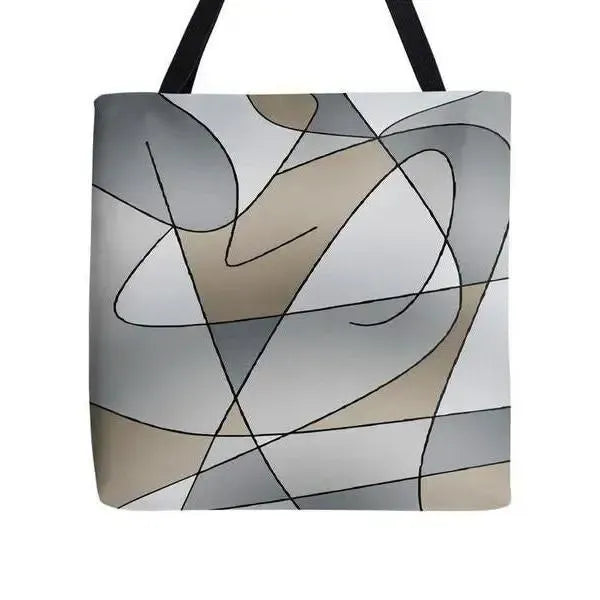 Tote Bags-ABSTRACT CURVES #2 Tote Bags-Grays & Beiges-from COLORADDICTED.COM-