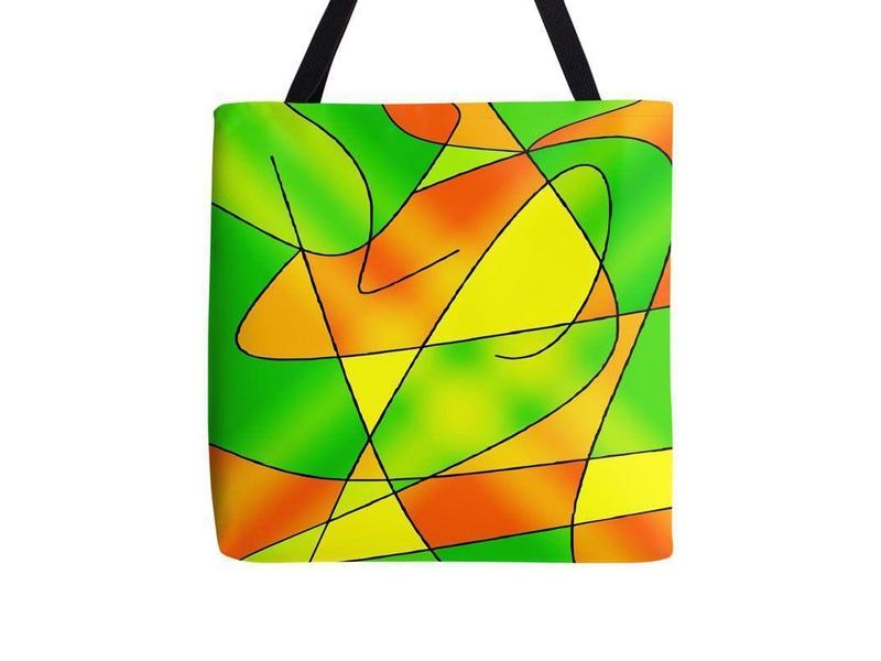 Tote Bags-ABSTRACT CURVES #2 Tote Bags-Greens &amp; Oranges &amp; Yellows-from COLORADDICTED.COM-