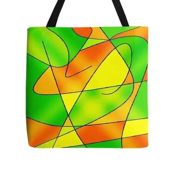 Tote Bags-ABSTRACT CURVES #2 Tote Bags-Greens & Oranges & Yellows-from COLORADDICTED.COM-