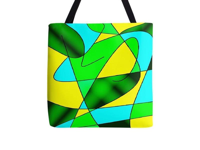 Tote Bags-ABSTRACT CURVES #2 Tote Bags-Greens &amp; Yellows &amp; Light Blues-from COLORADDICTED.COM-