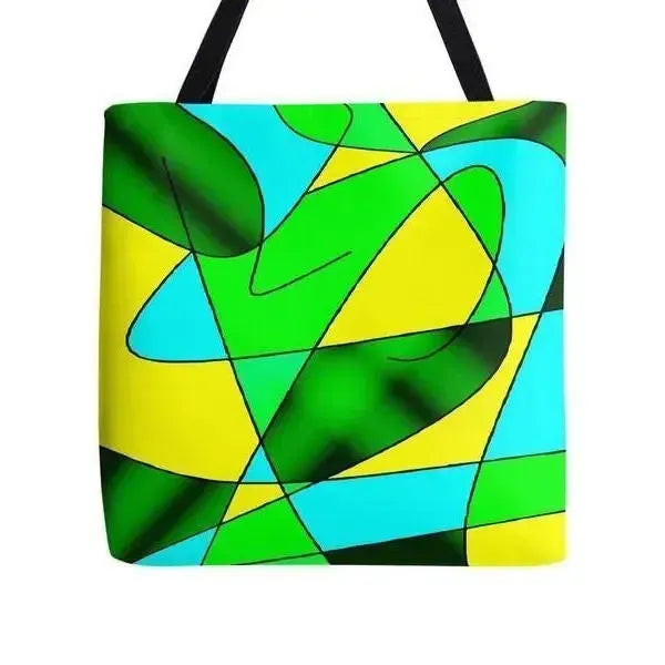 Tote Bags-ABSTRACT CURVES #2 Tote Bags-Greens & Yellows & Light Blues-from COLORADDICTED.COM-