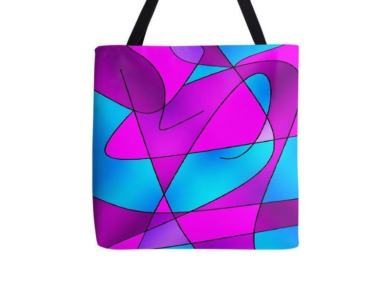 Tote Bags-ABSTRACT CURVES #2 Tote Bags-Purples &amp; Violets &amp; Fuchsias &amp; Turquoises-from COLORADDICTED.COM-