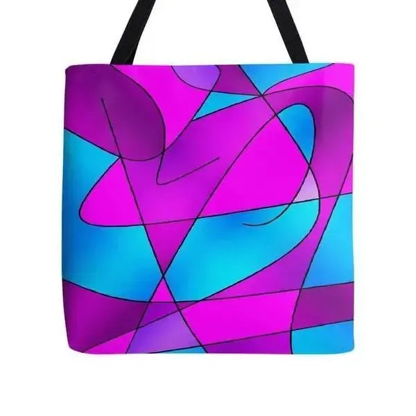 Tote Bags-ABSTRACT CURVES #2 Tote Bags-Purples & Violets & Fuchsias & Turquoises-from COLORADDICTED.COM-