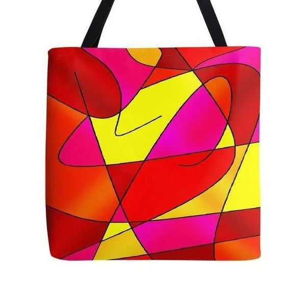 Tote Bags-ABSTRACT CURVES #2 Tote Bags-Reds & Oranges & Yellows & Fuchsias-from COLORADDICTED.COM-