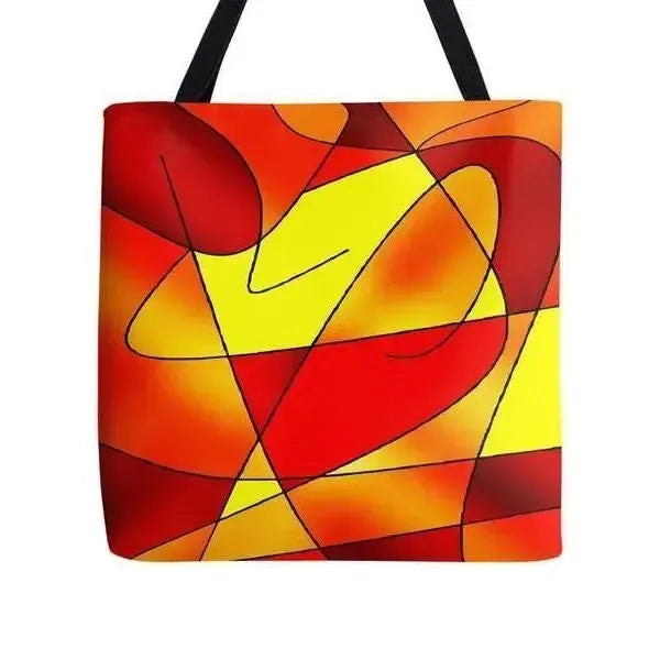 Tote Bags-ABSTRACT CURVES #2 Tote Bags-Reds & Oranges & Yellows-from COLORADDICTED.COM-