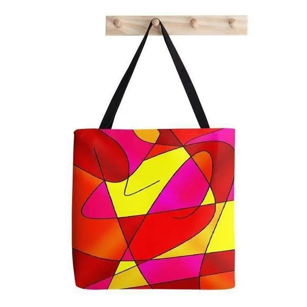 Tote Bags-ABSTRACT CURVES #2 Tote Bags-Reds & Oranges & Yellows & Fuchsias-from COLORADDICTED.COM-