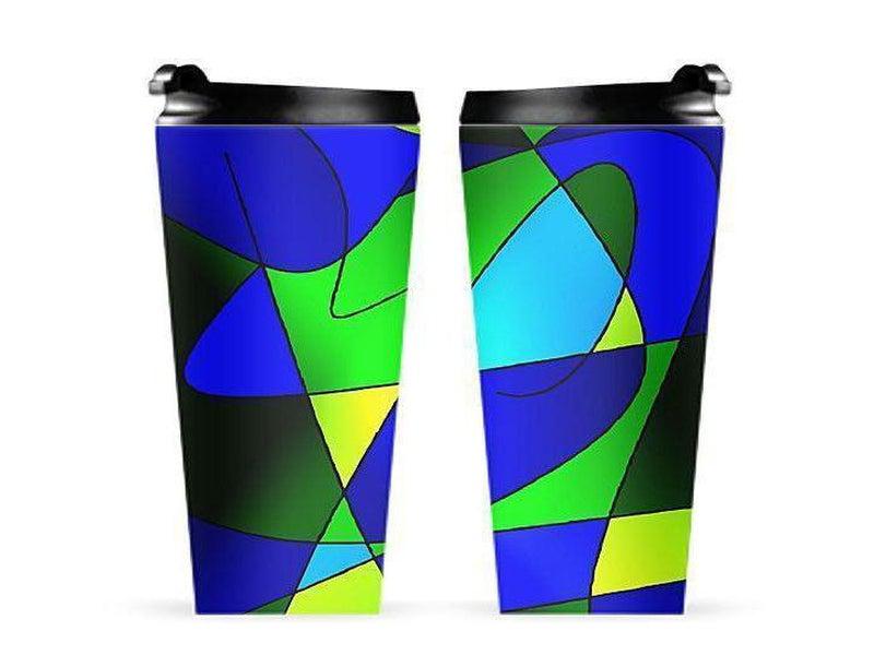 Travel Mugs-ABSTRACT CURVES #2 Travel Mugs-Blues &amp; Greens-from COLORADDICTED.COM-
