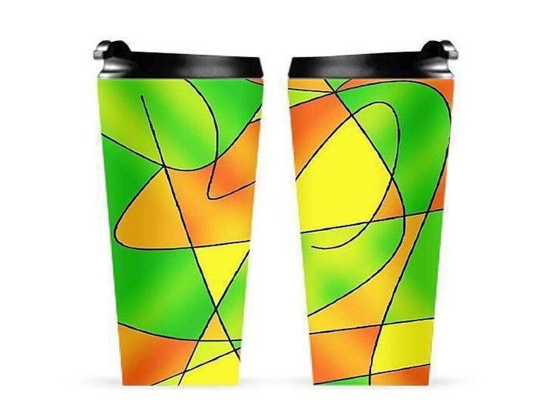 Travel Mugs-ABSTRACT CURVES #2 Travel Mugs-Greens &amp; Oranges &amp; Yellows-from COLORADDICTED.COM-